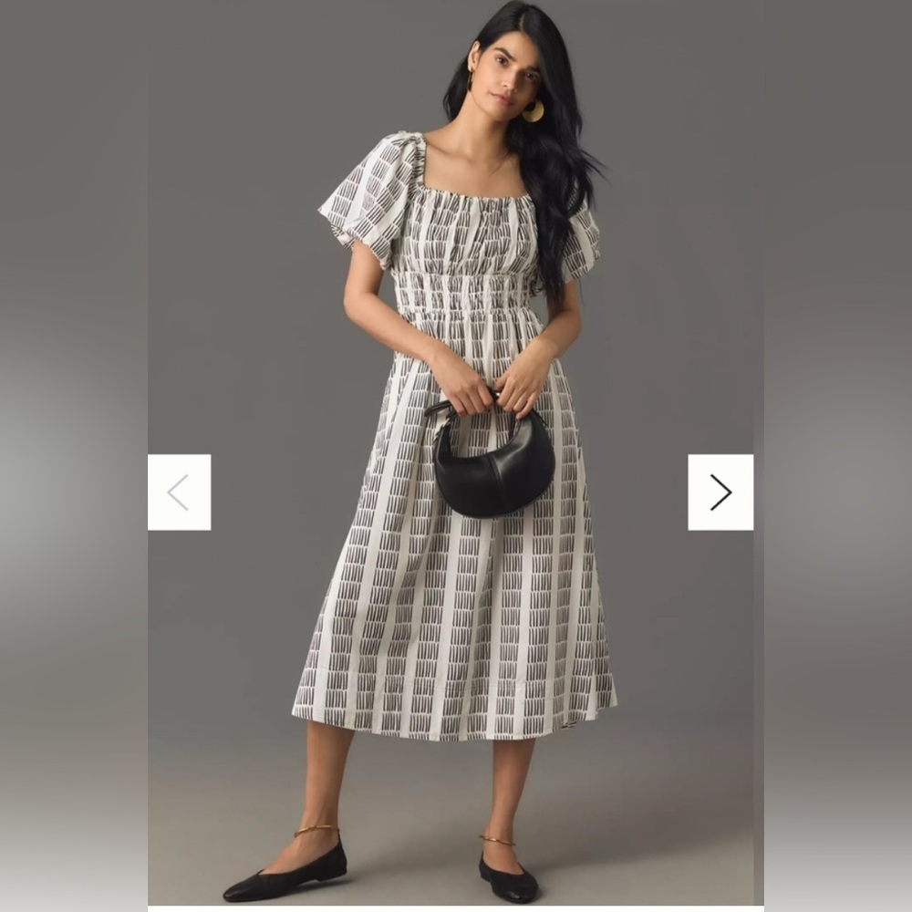 Anthropologie Maeve NWT Puff-Sleeve Square-Neck Smocked Midi Dress